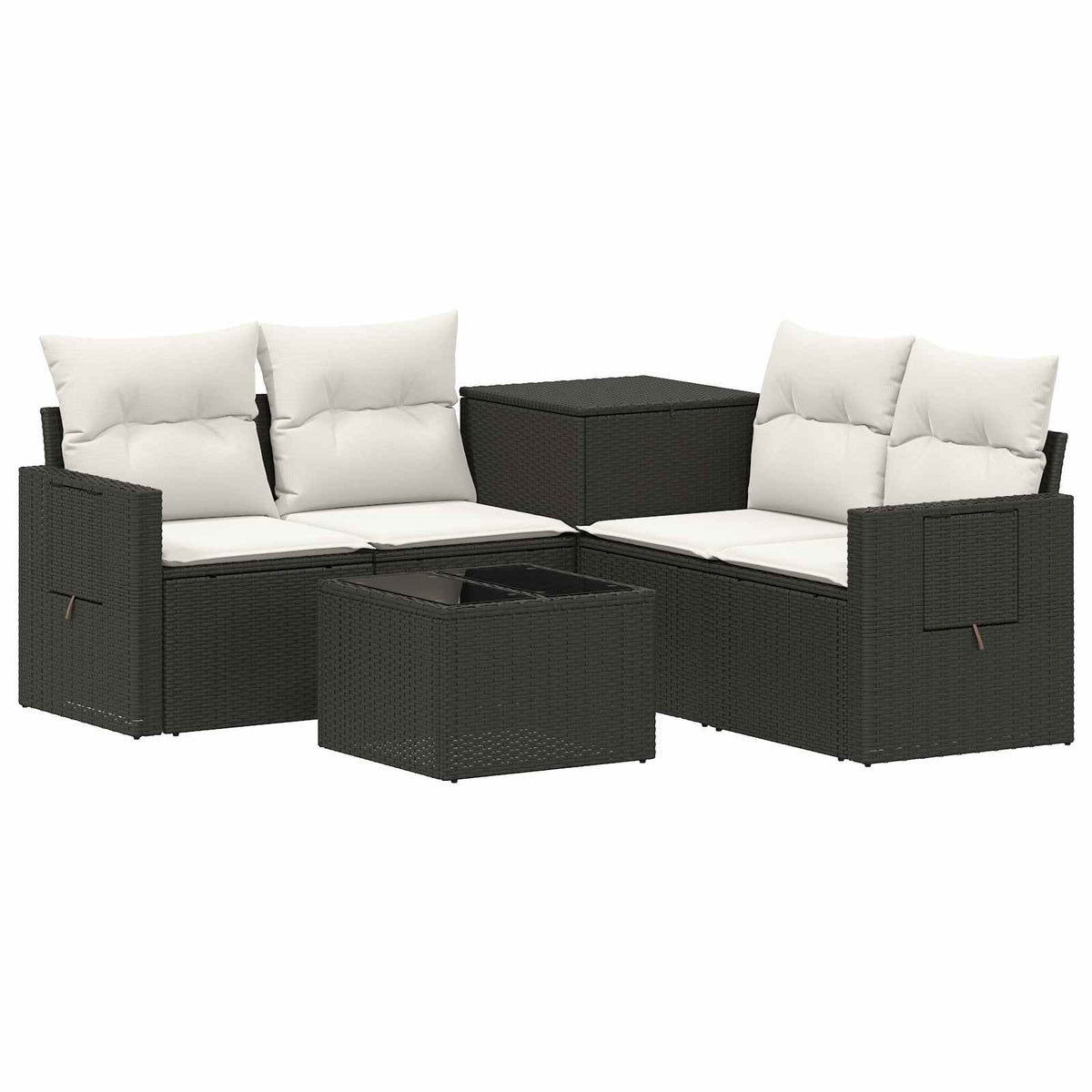 vidaXL Bankstel 6 st Zwart Poly Rattan en Staal