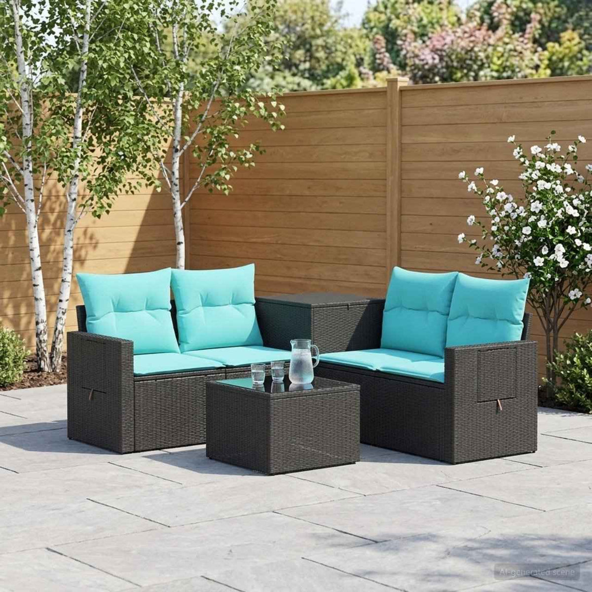 vidaXL Bankstel 6 st Zwart Poly Rattan en Staal