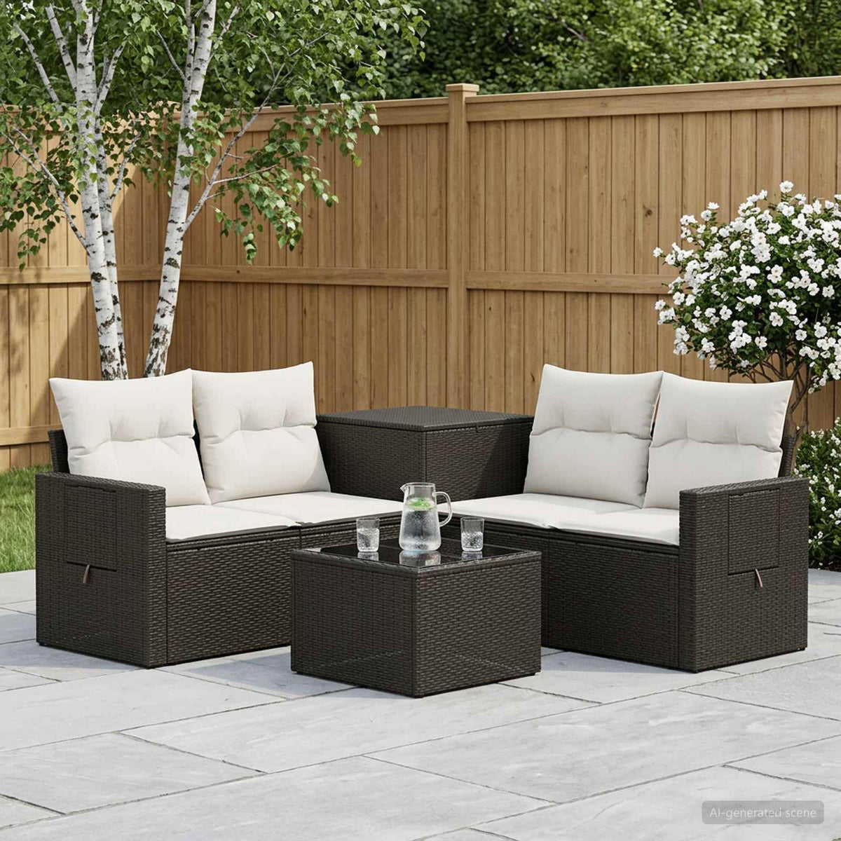 vidaXL Bankstel 6 st Zwart Poly Rattan en Staal