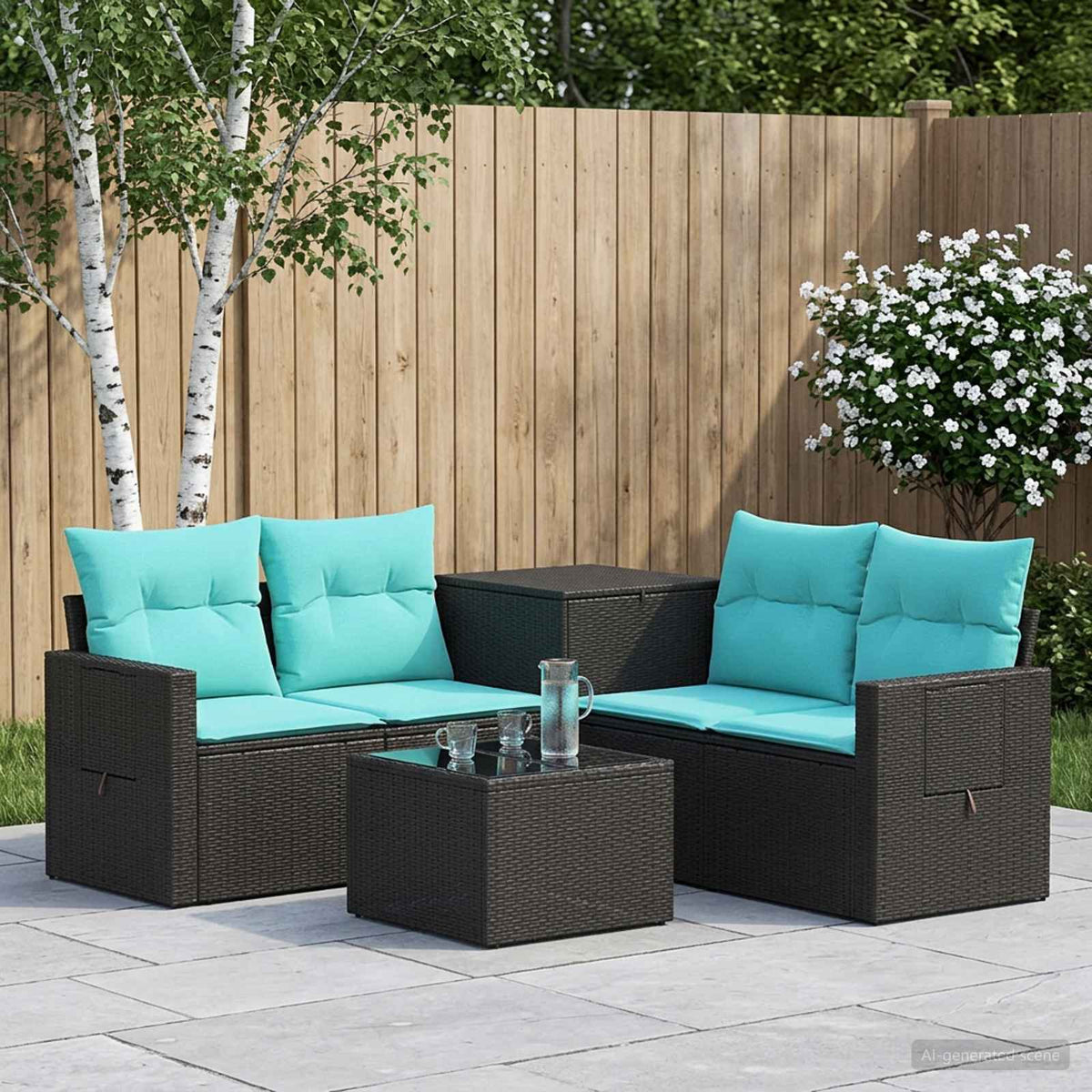 vidaXL Bankstel 6 st Zwart Poly Rattan en Staal