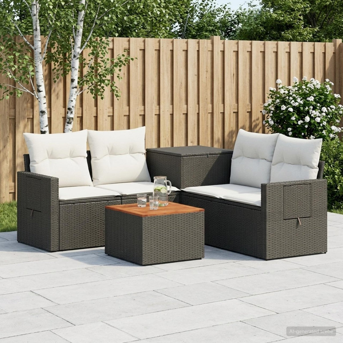 vidaXL Bankstel 6 st Zwart Poly Rattan en Staal