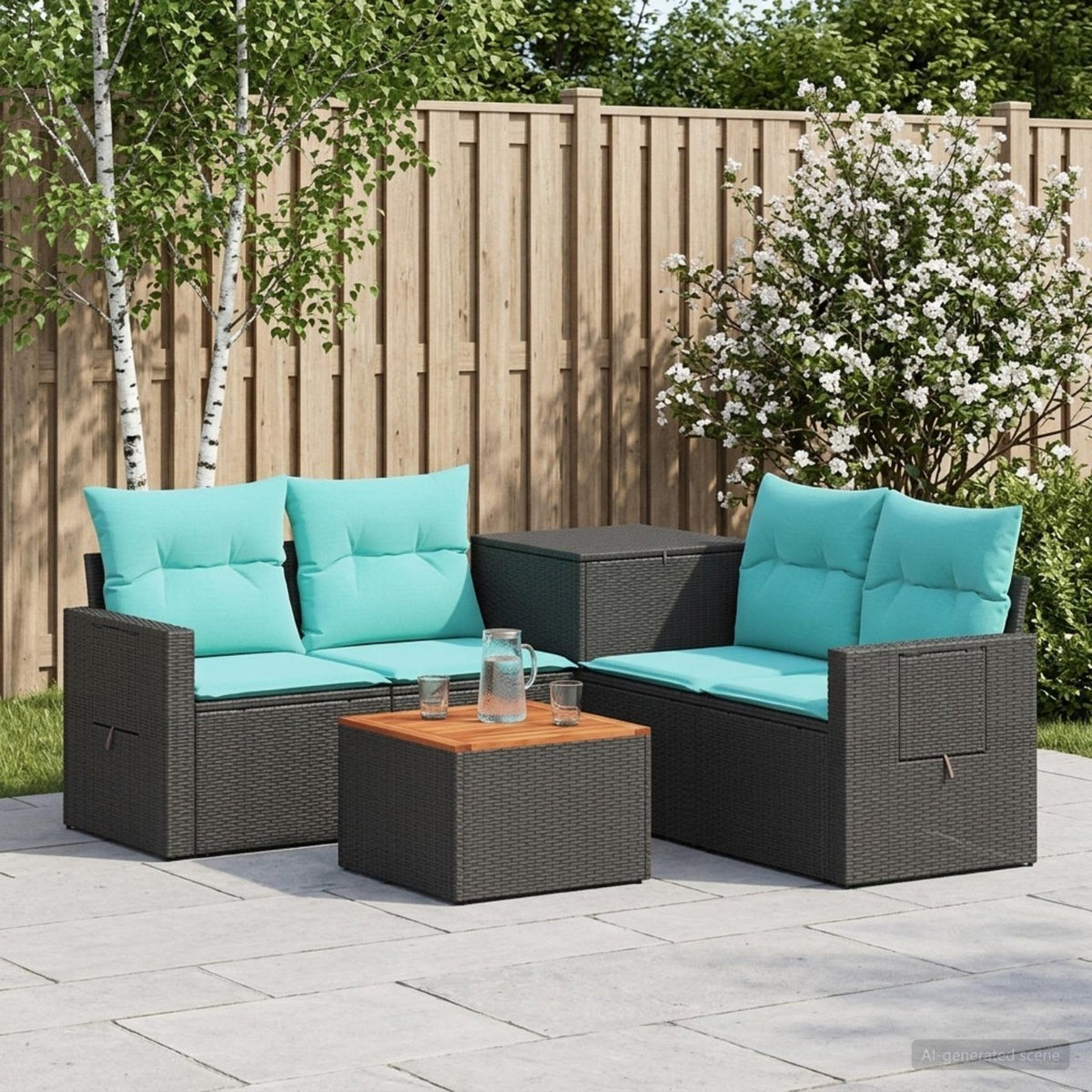 vidaXL Bankstel 6 st Zwart Poly Rattan en Staal