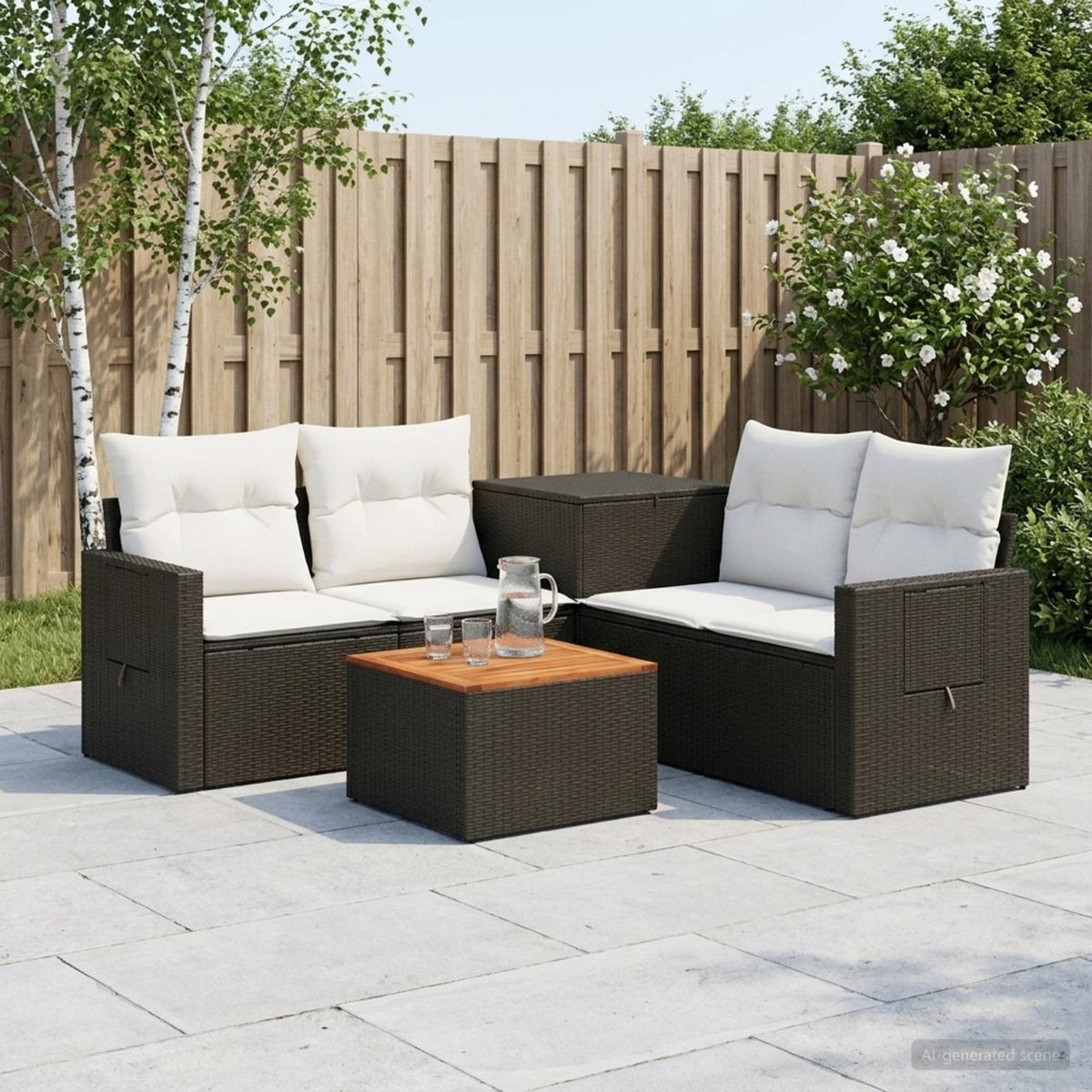 vidaXL Bankstel 6 st Zwart Poly Rattan en Staal
