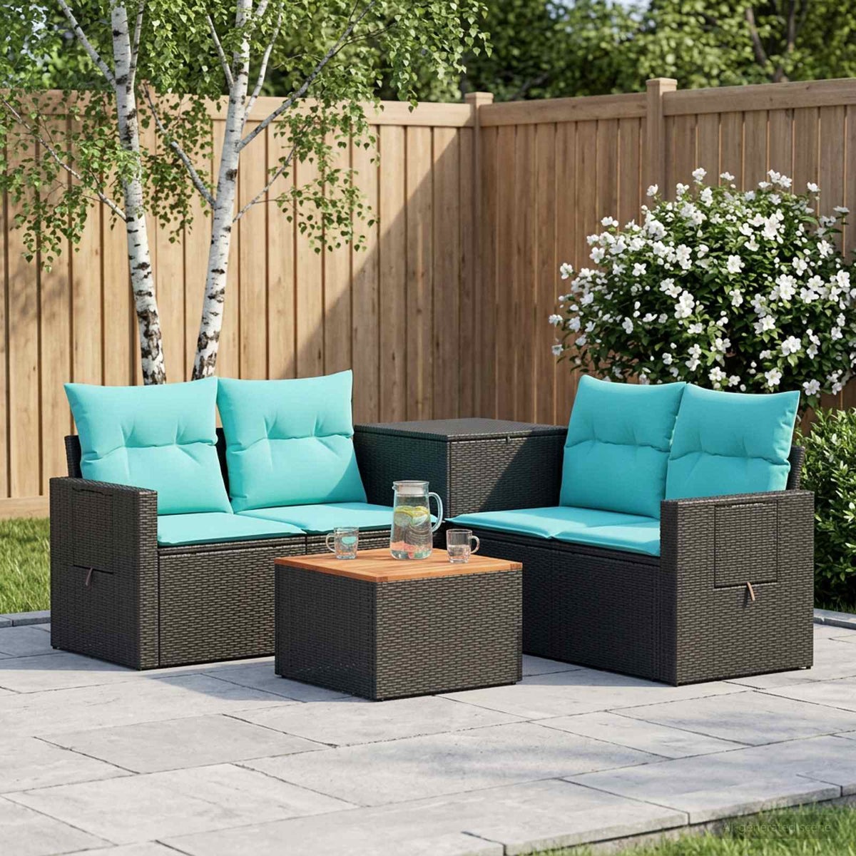 vidaXL Bankstel 6 st Zwart Poly Rattan en Staal