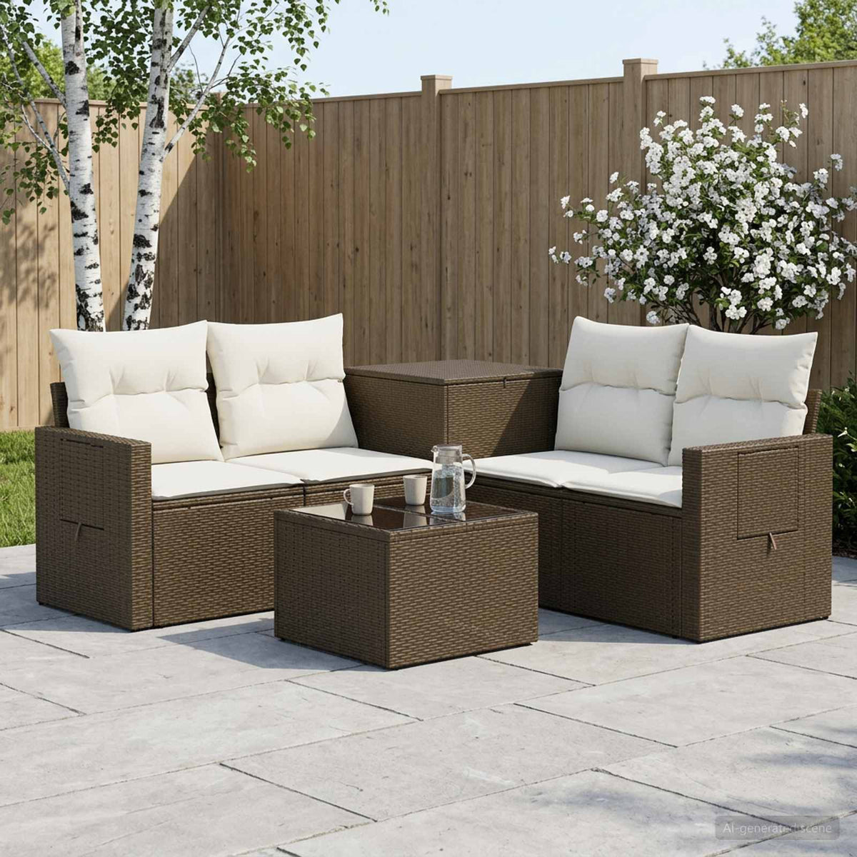vidaXL Bankstel 6 st Zwart Poly Rattan en Staal