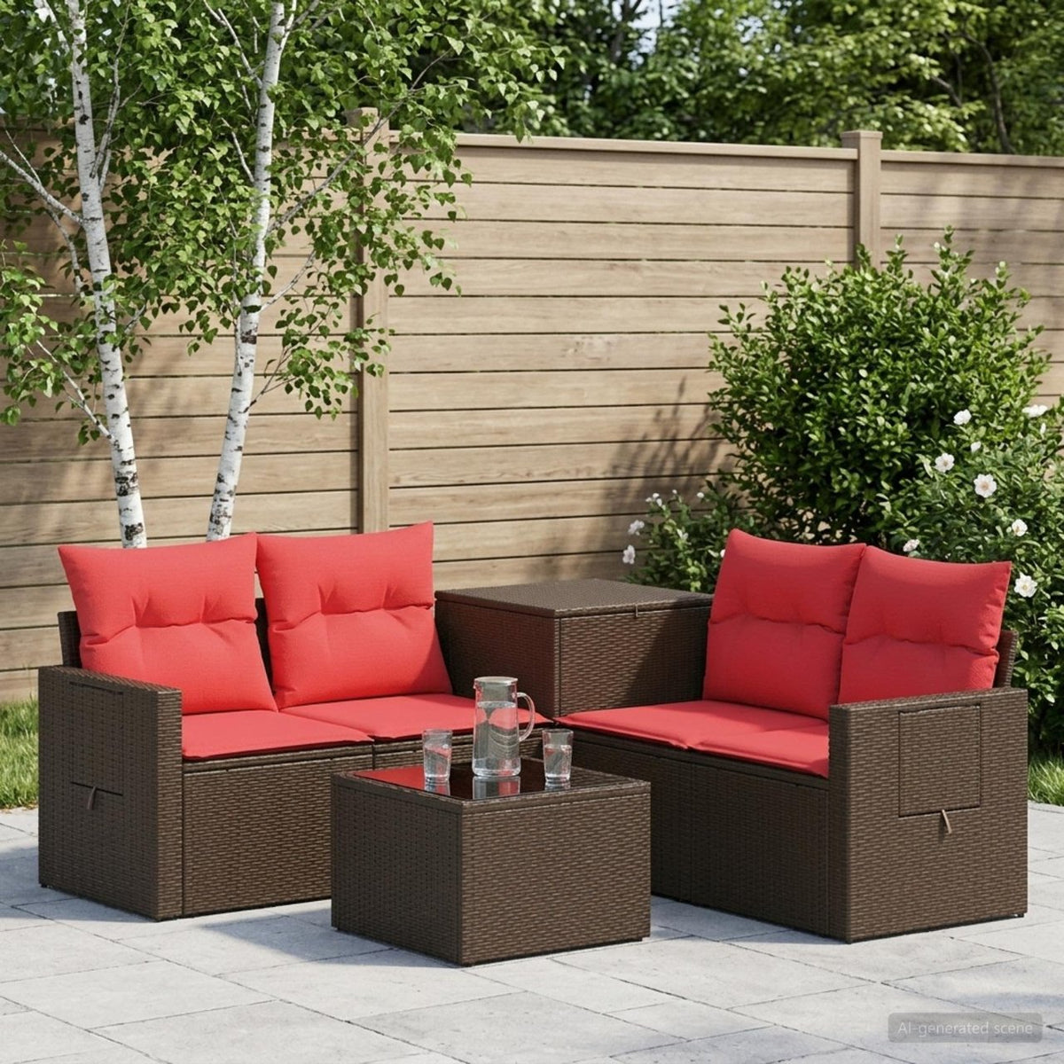 vidaXL Bankstel 6 st Zwart Poly Rattan en Staal
