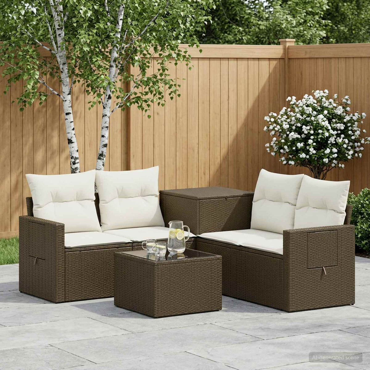 vidaXL Bankstel 6 st Zwart Poly Rattan en Staal