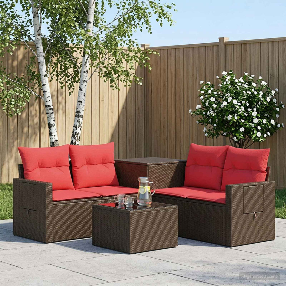 vidaXL Bankstel 6 st Zwart Poly Rattan en Staal