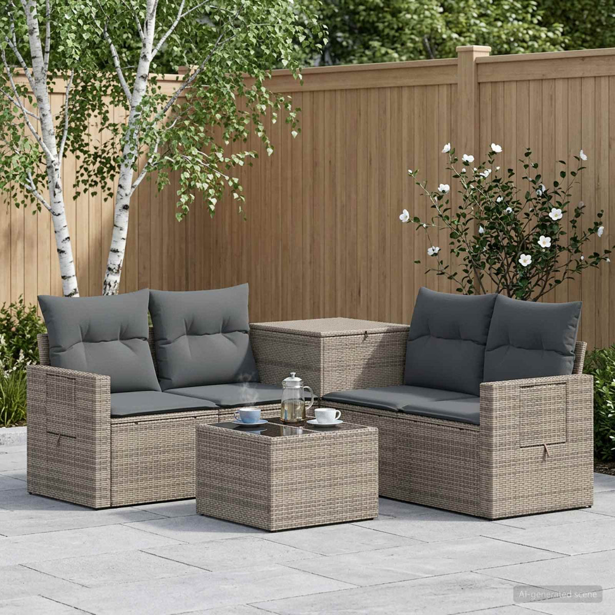 vidaXL Bankstel 6 st Zwart Poly Rattan en Staal
