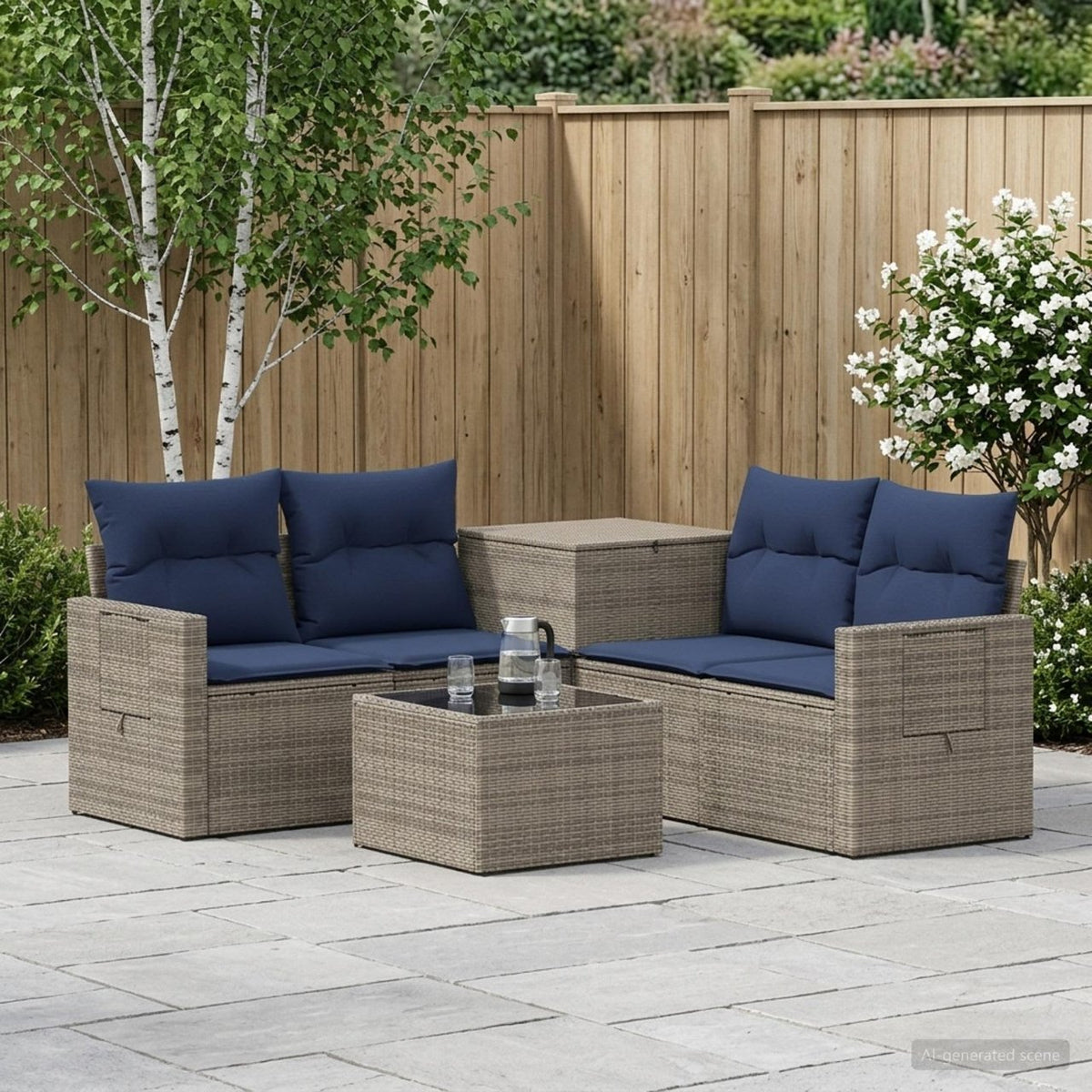vidaXL Bankstel 6 st Zwart Poly Rattan en Staal
