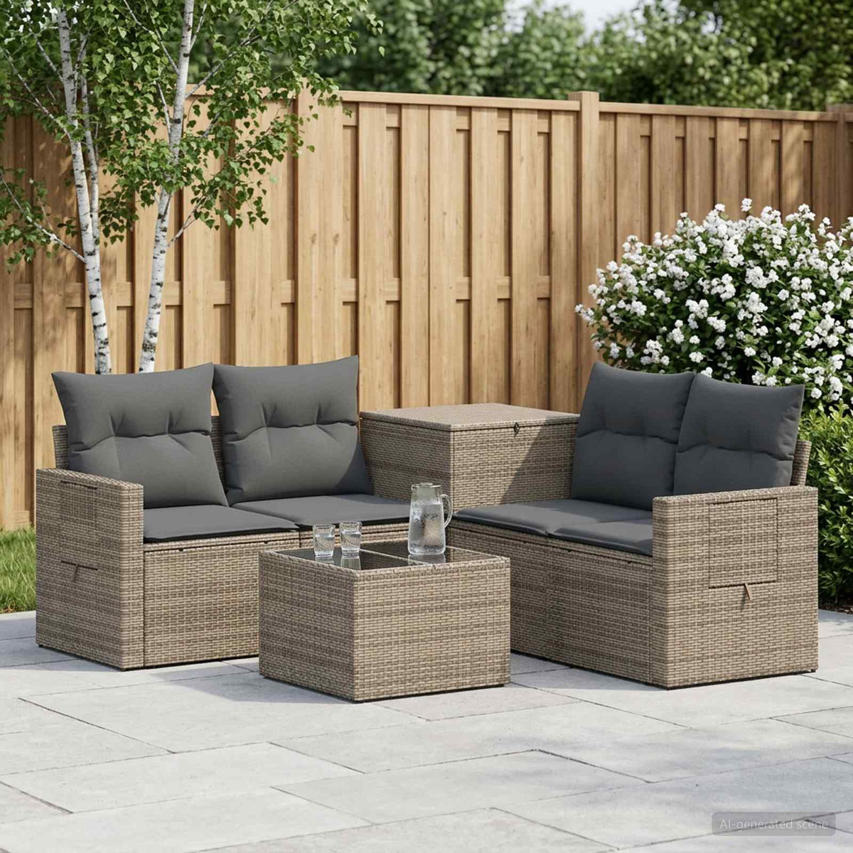 vidaXL Bankstel 6 st Zwart Poly Rattan en Staal