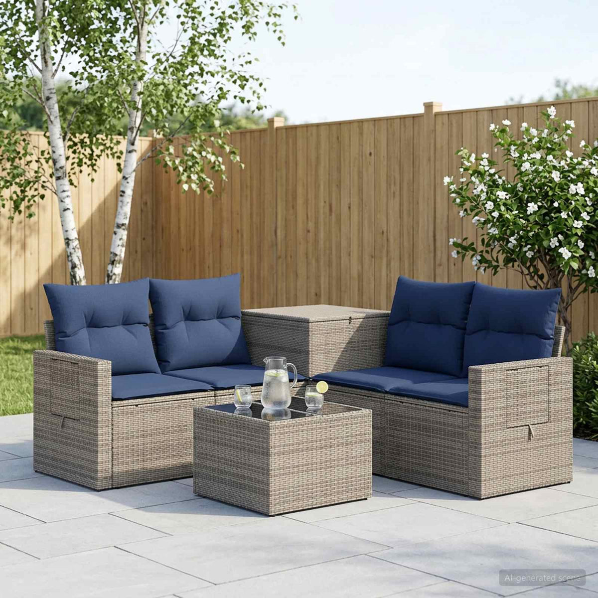 vidaXL Bankstel 6 st Zwart Poly Rattan en Staal