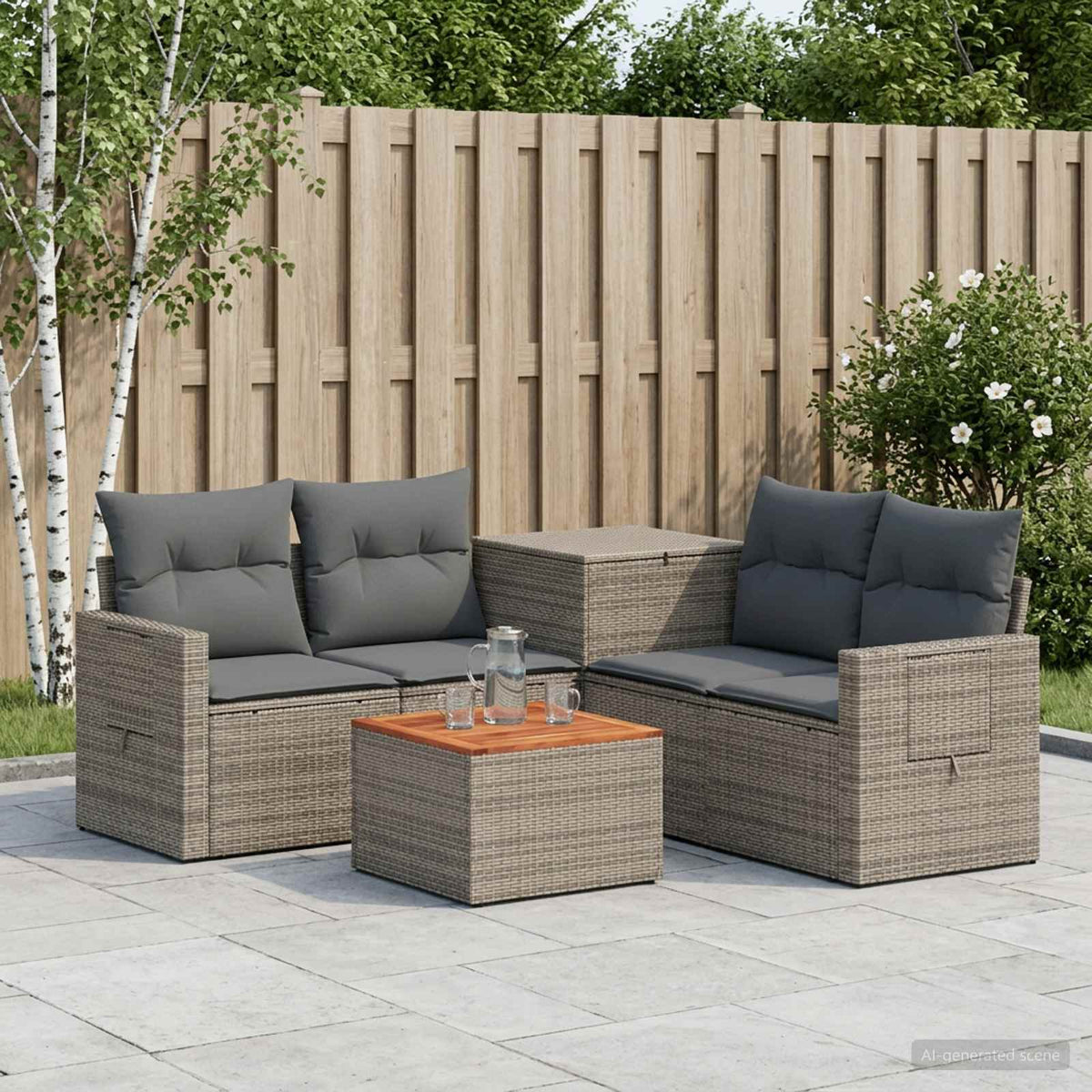 vidaXL Bankstel 6 st Zwart Poly Rattan en Staal