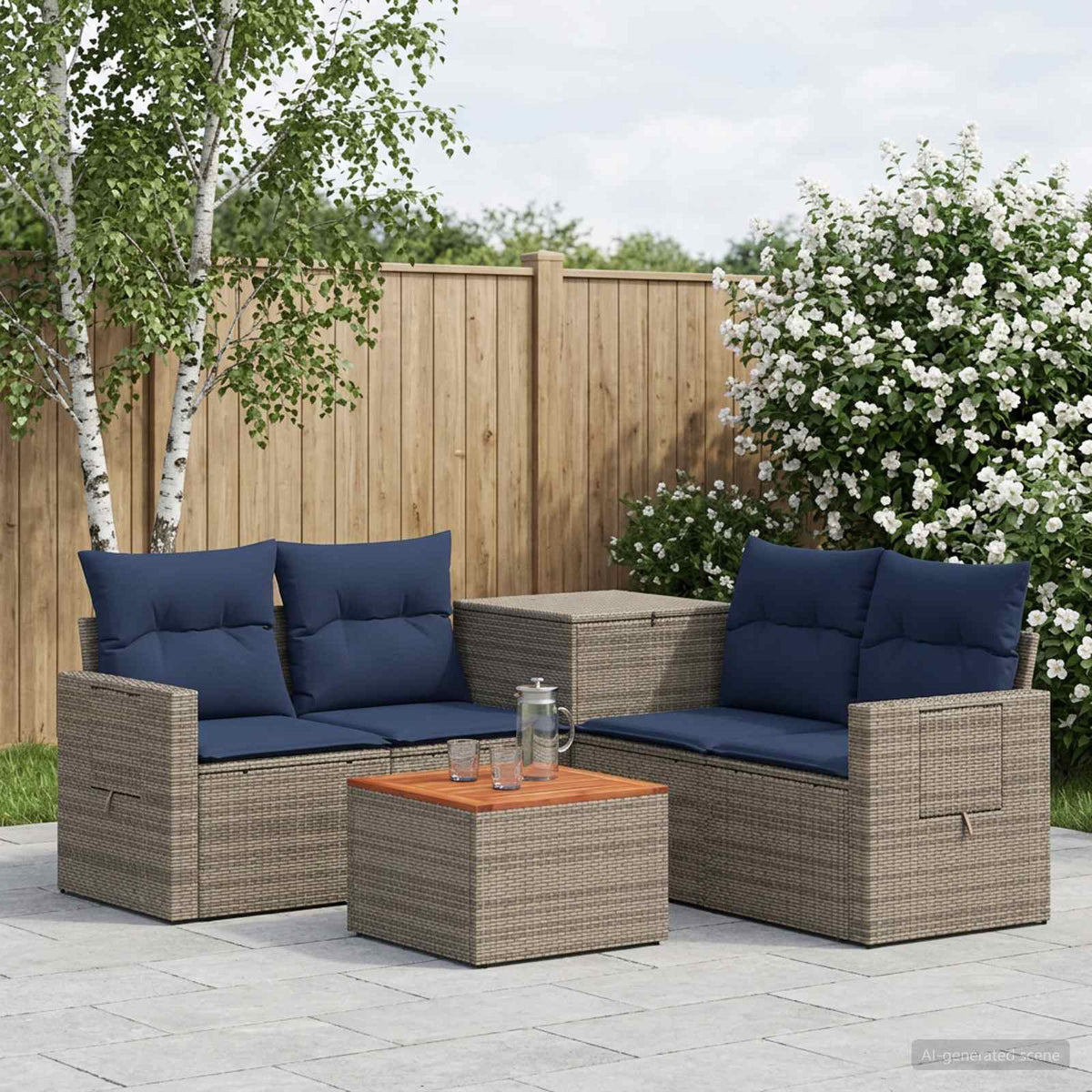 vidaXL Bankstel 6 st Zwart Poly Rattan en Staal