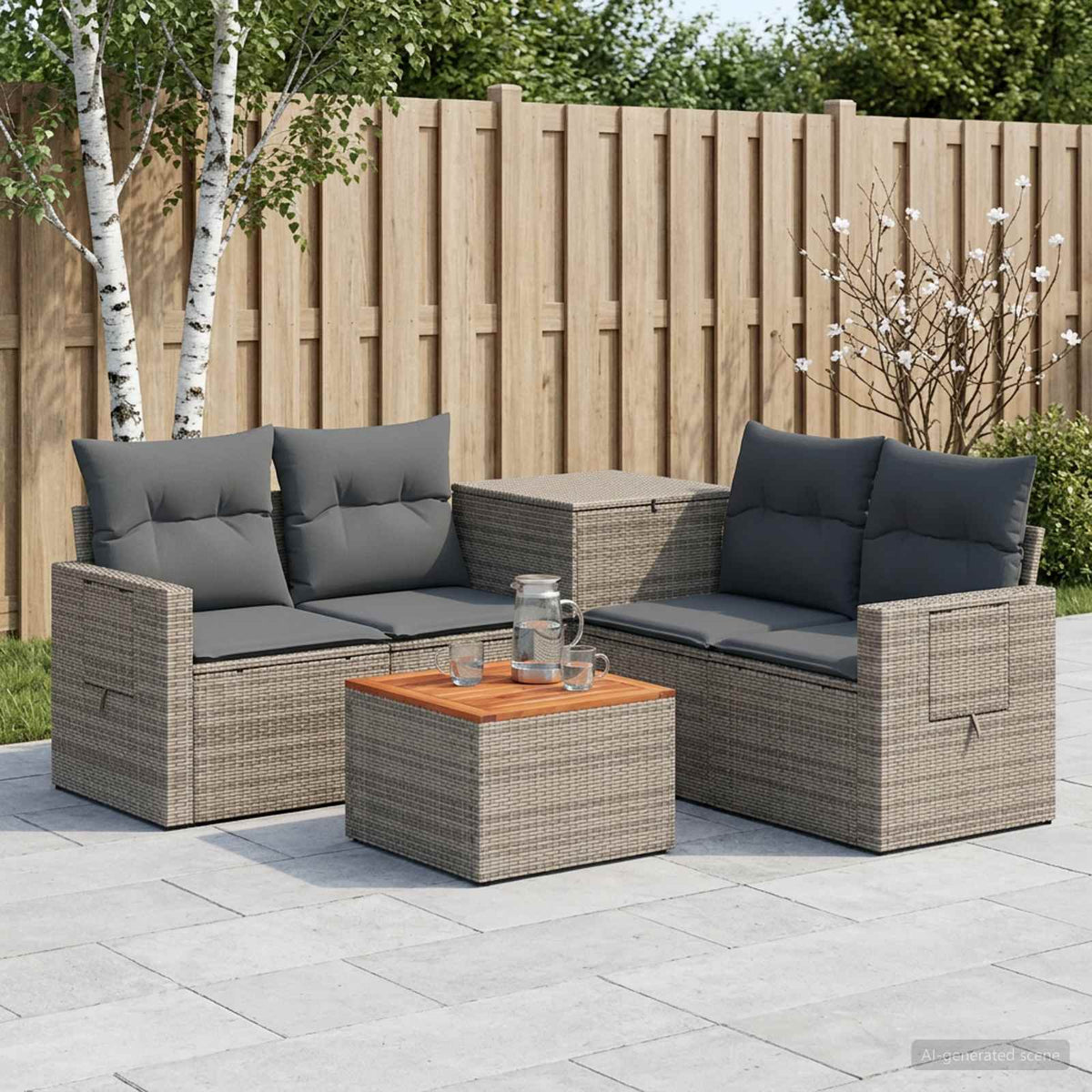 vidaXL Bankstel 6 st Zwart Poly Rattan en Staal