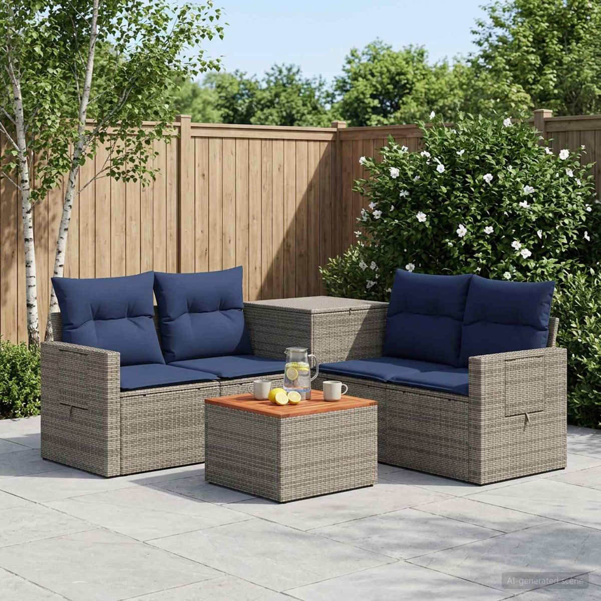 vidaXL Bankstel 6 st Zwart Poly Rattan en Staal