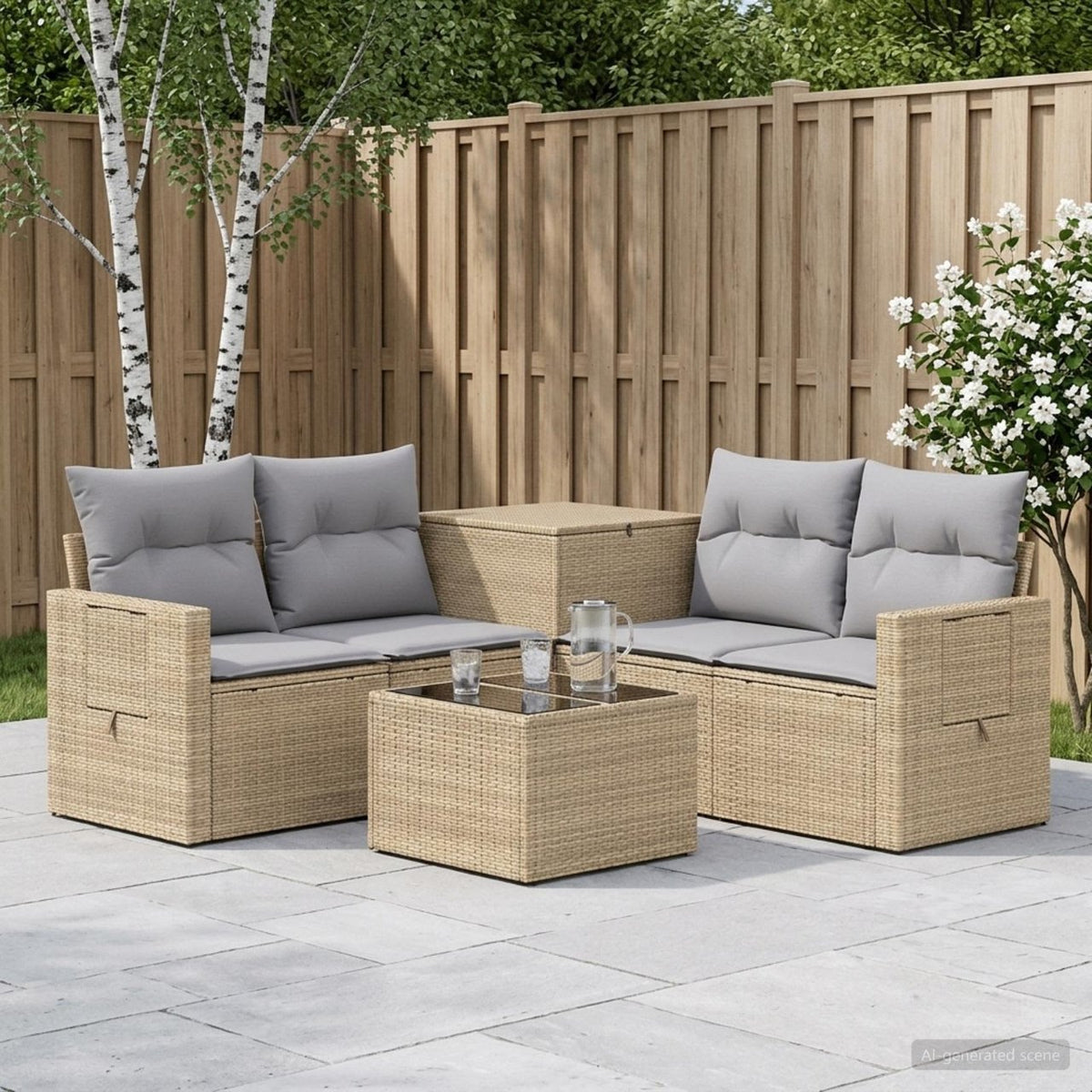 vidaXL Bankstel 6 st Zwart Poly Rattan en Staal