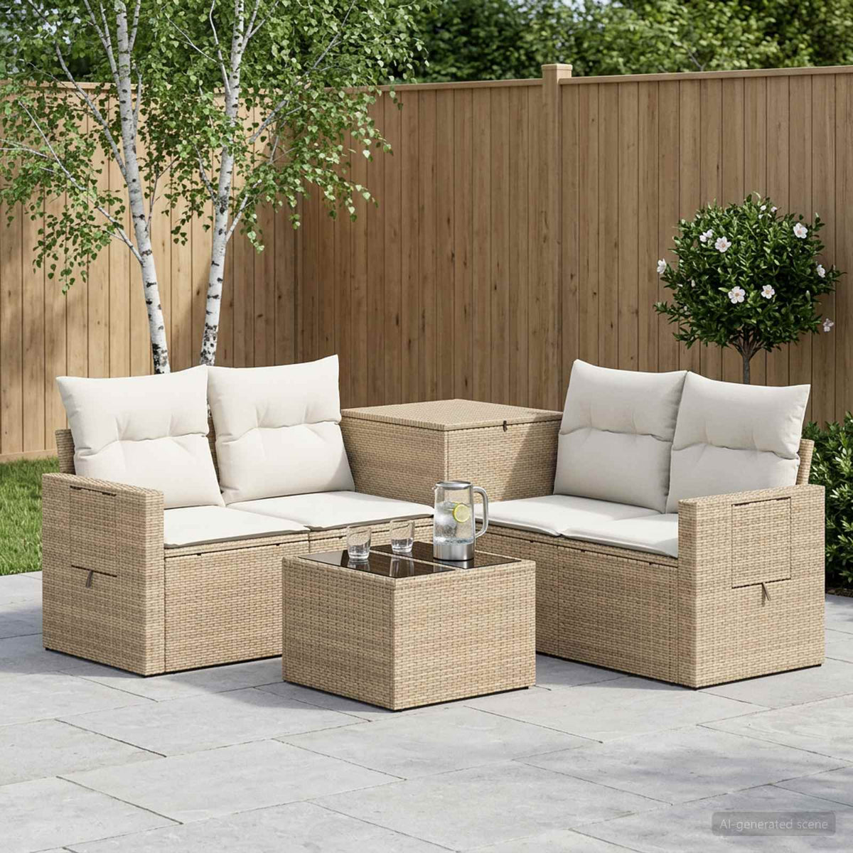 vidaXL Bankstel 6 st Zwart Poly Rattan en Staal