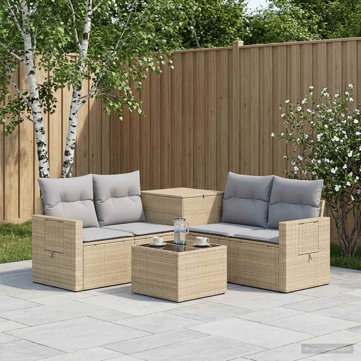 vidaXL Bankstel 6 st Zwart Poly Rattan en Staal