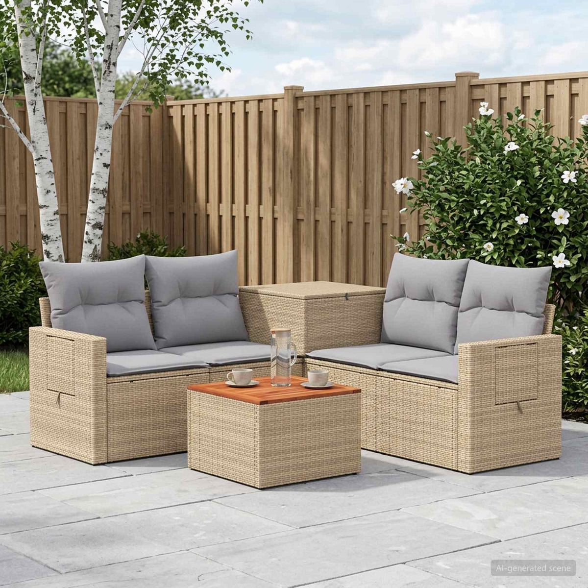 vidaXL Bankstel 6 st Zwart Poly Rattan en Staal