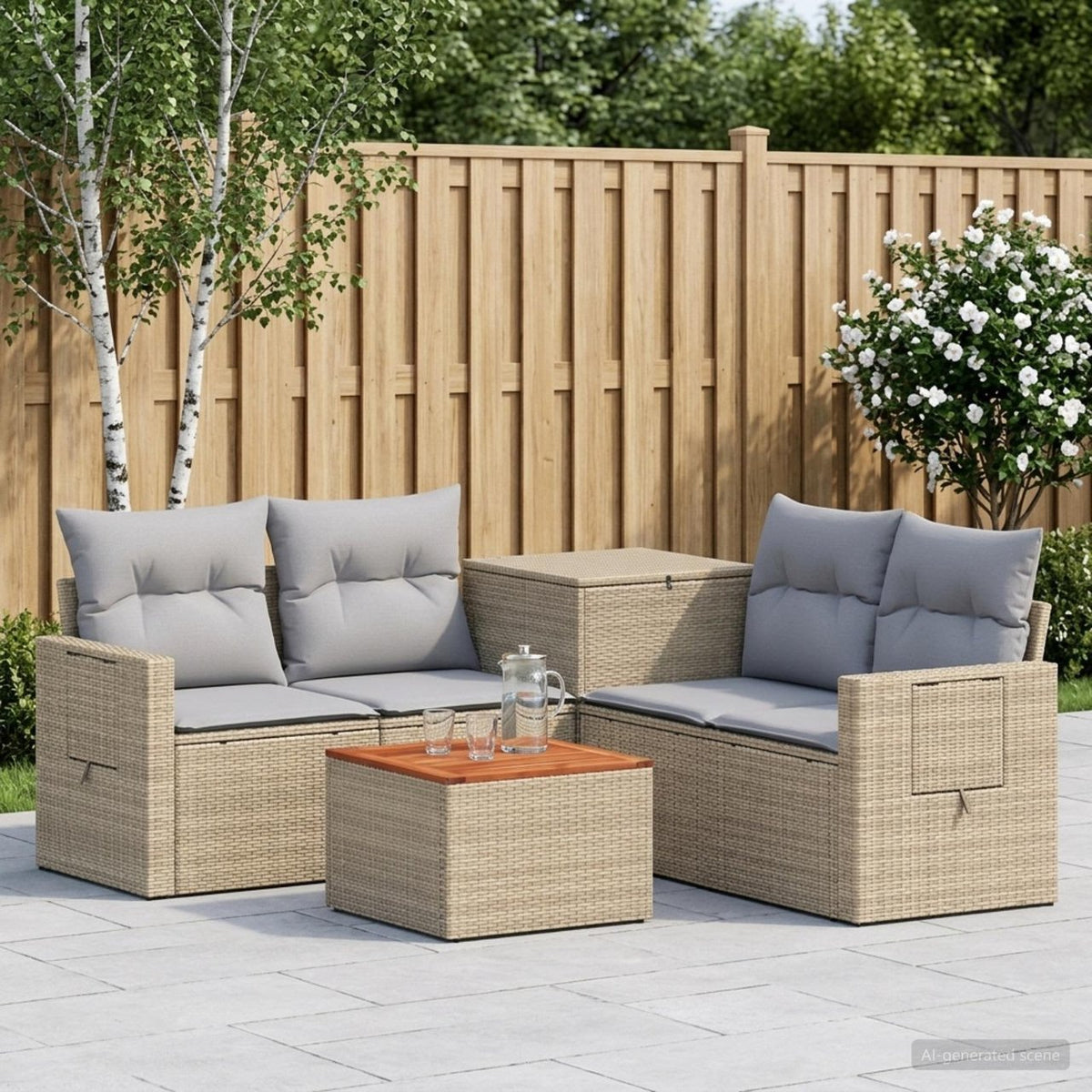 vidaXL Bankstel 6 st Zwart Poly Rattan en Staal