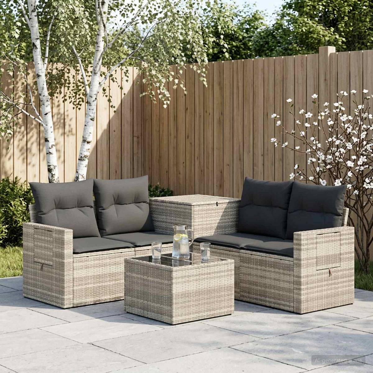 vidaXL Bankstel 6 st Zwart Poly Rattan en Staal