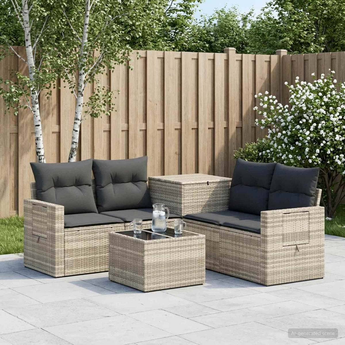 vidaXL Bankstel 6 st Zwart Poly Rattan en Staal