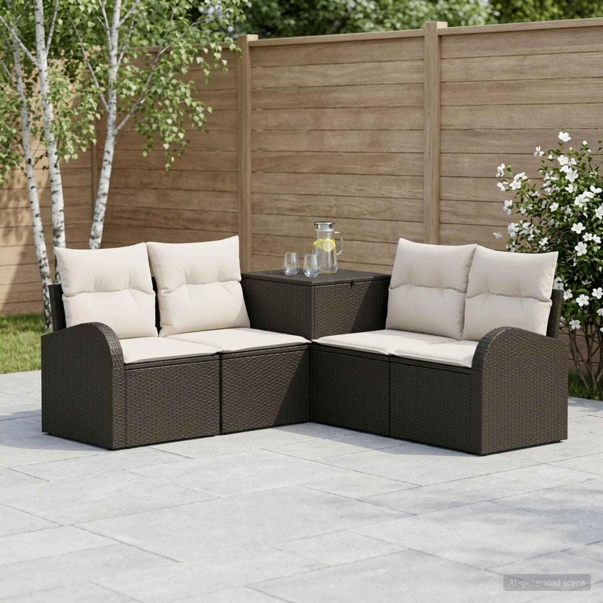 vidaXL Bankstel 5 st Zwart Poly Rattan en Staal