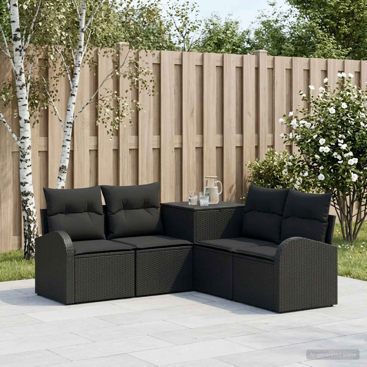 vidaXL Bankstel 5 st Zwart Poly Rattan en Staal
