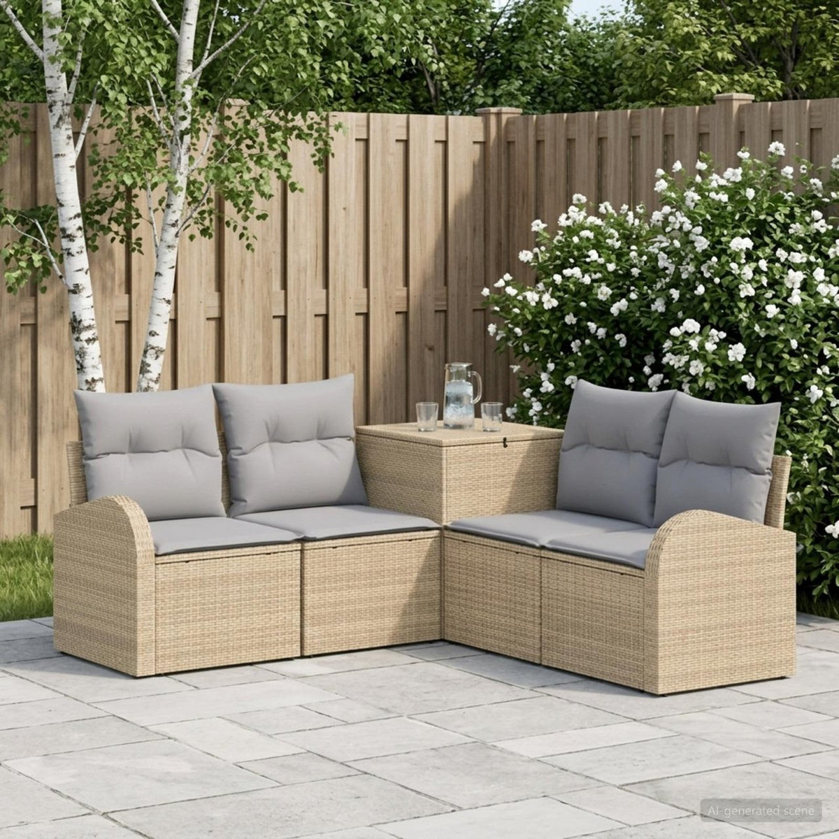 vidaXL Bankstel 5 st Zwart Poly Rattan en Staal