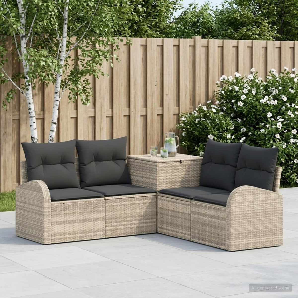vidaXL Bankstel 5 st Zwart Poly Rattan en Staal