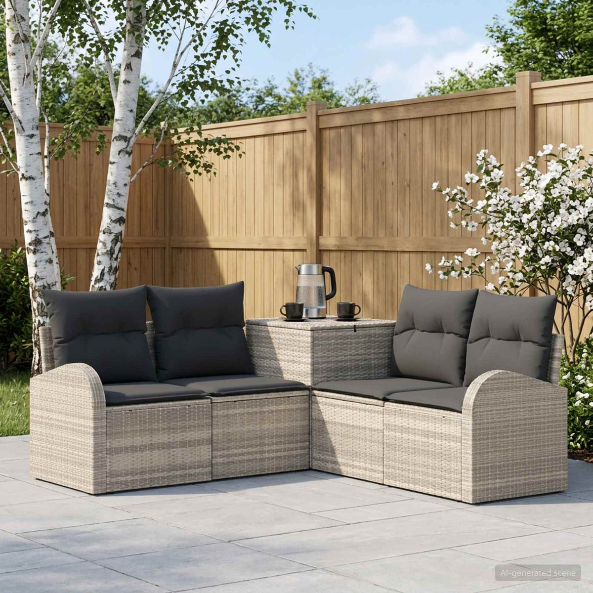 vidaXL Bankstel 5 st Zwart Poly Rattan en Staal