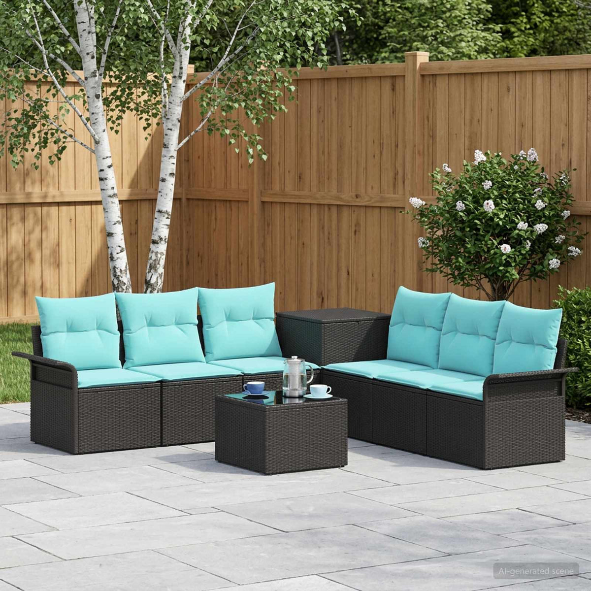vidaXL Bankstel 8 st Zwart Poly Rattan en Staal