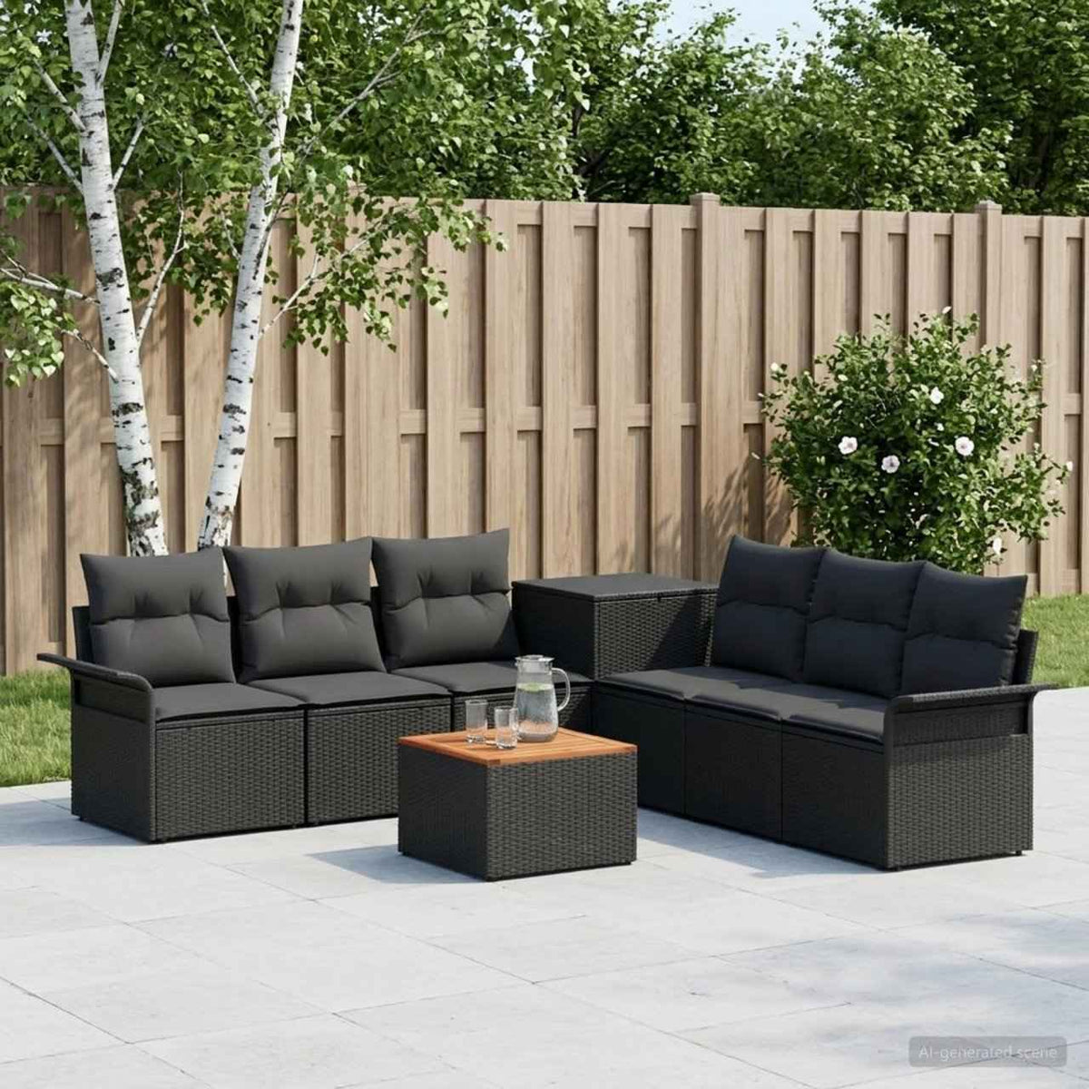 vidaXL Bankstel 8 st Zwart Poly Rattan en Staal