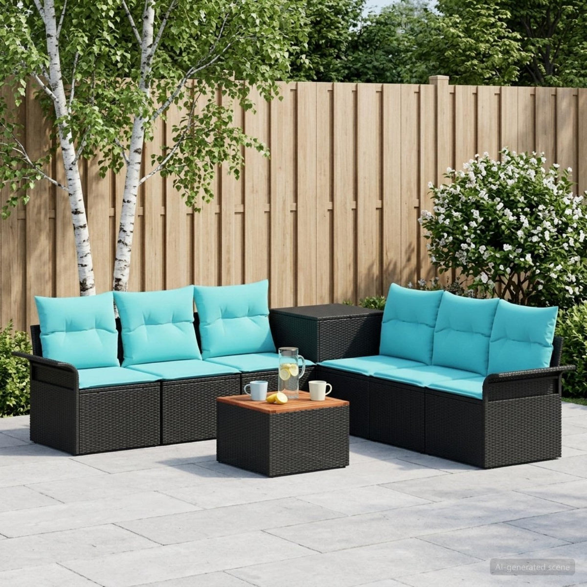 vidaXL Bankstel 8 st Zwart Poly Rattan en Staal