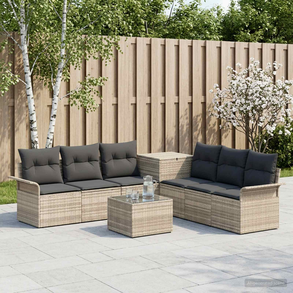 vidaXL Bankstel 8 st Zwart Poly Rattan en Staal