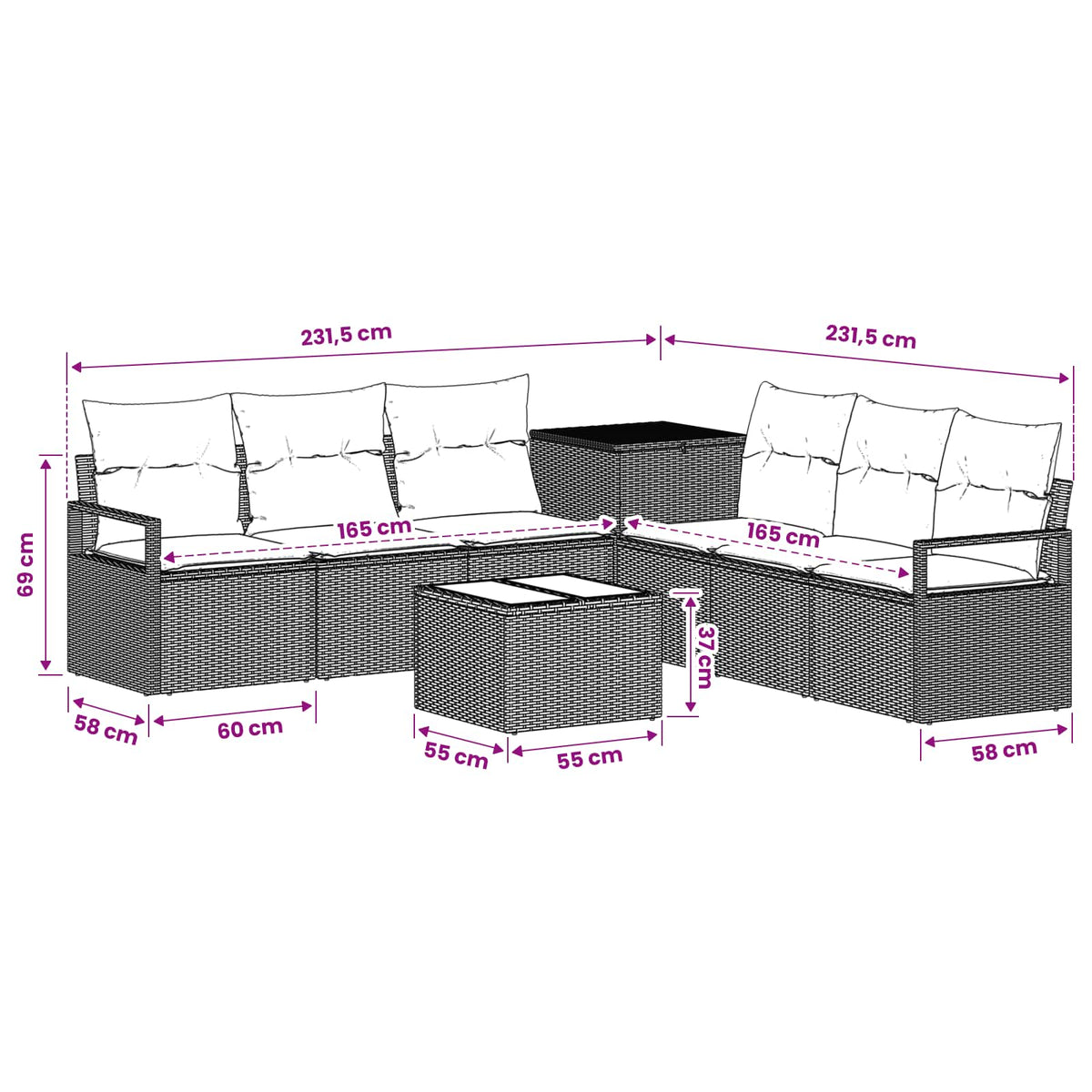 vidaXL Bankstel 8 st Zwart Poly Rattan en Staal