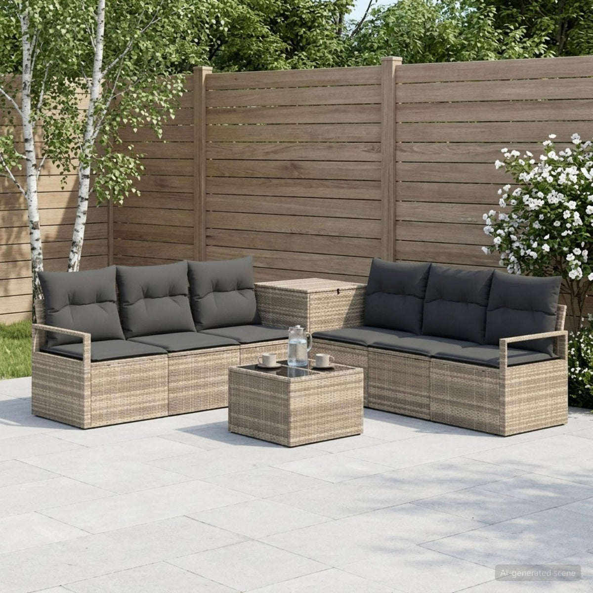 vidaXL Bankstel 8 st Zwart Poly Rattan en Staal