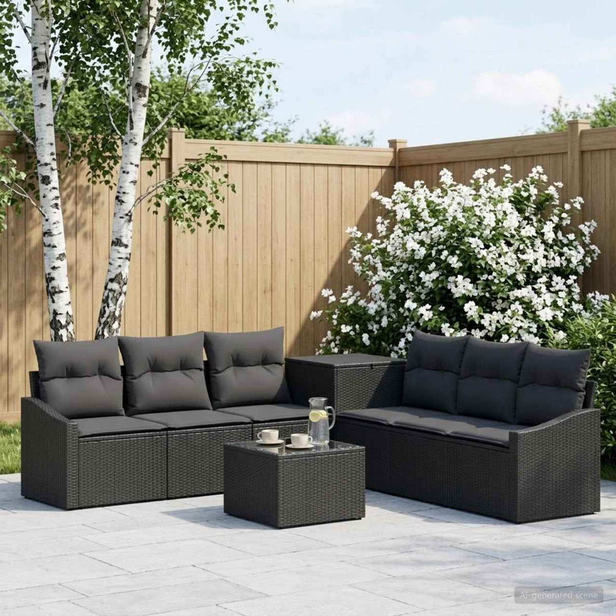 vidaXL Bankstel 8 st Zwart Poly Rattan en Staal