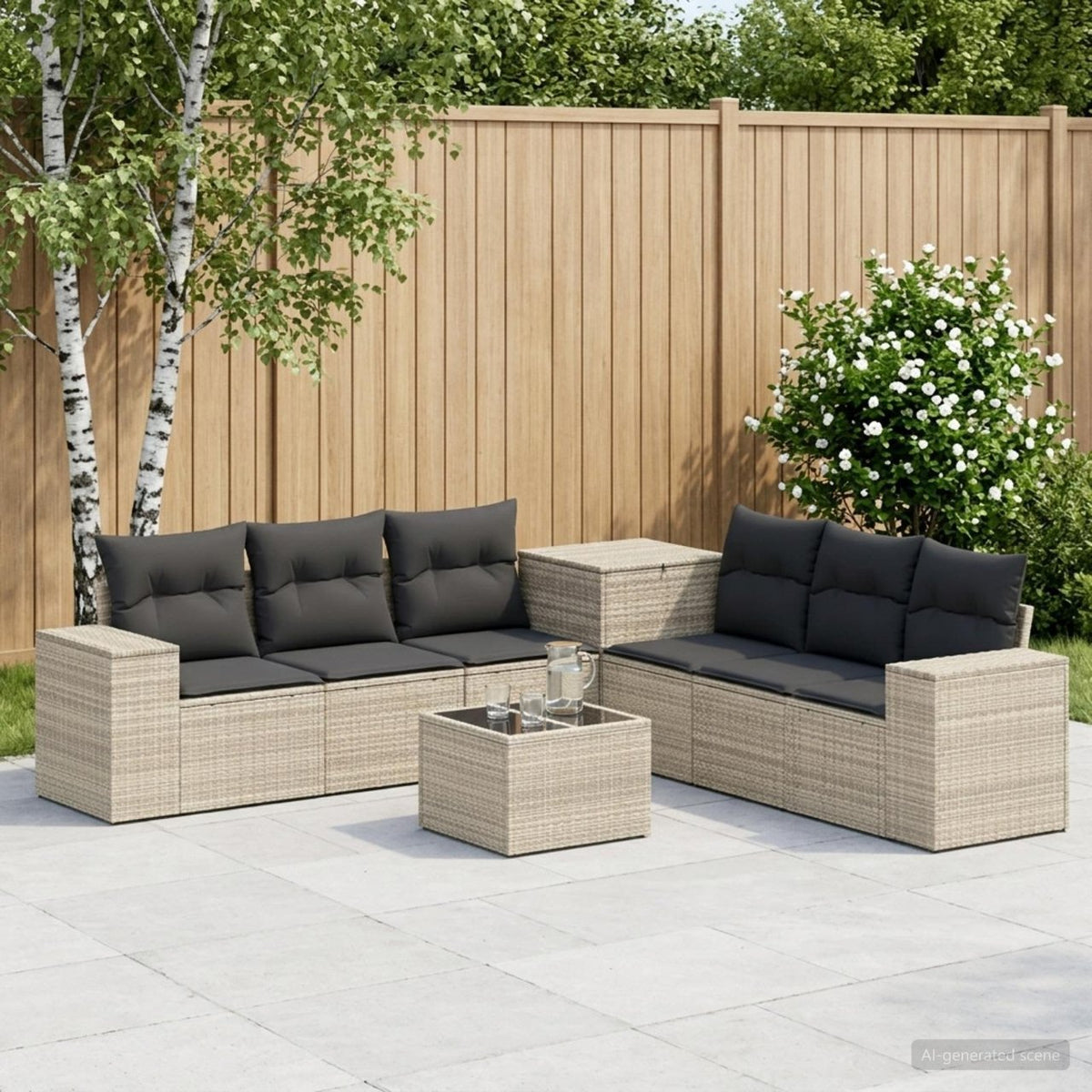 vidaXL Bankstel 8 st Zwart Poly Rattan en Staal