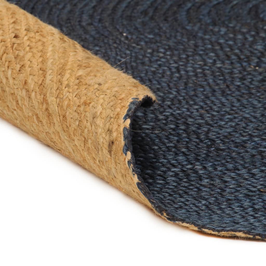 vidaXL Vloerkleed omkeerbaar rond 90 cm jute marineblauw en naturel