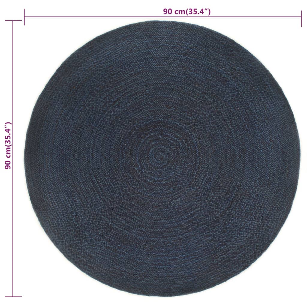 vidaXL Vloerkleed omkeerbaar rond 90 cm jute marineblauw en naturel