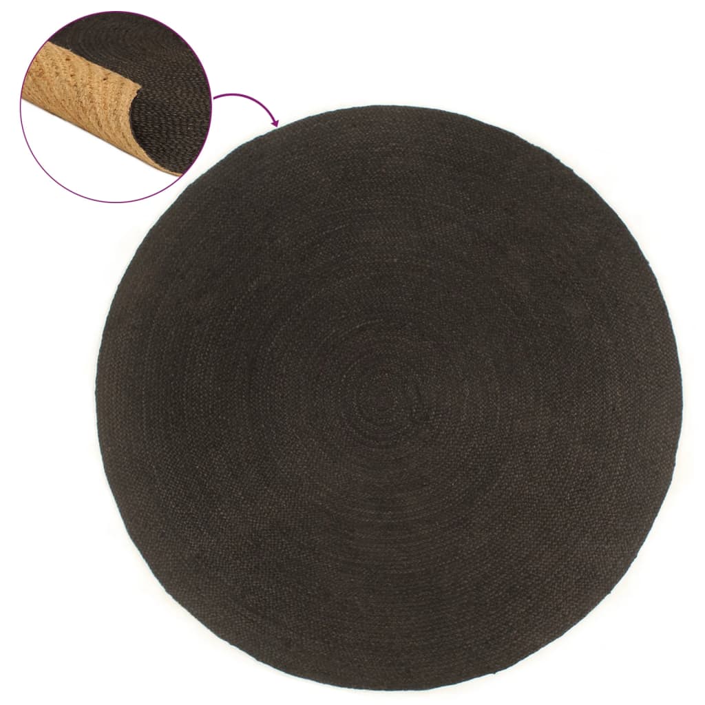 vidaXL Vloerkleed omkeerbaar rond 90 cm jute marineblauw en naturel