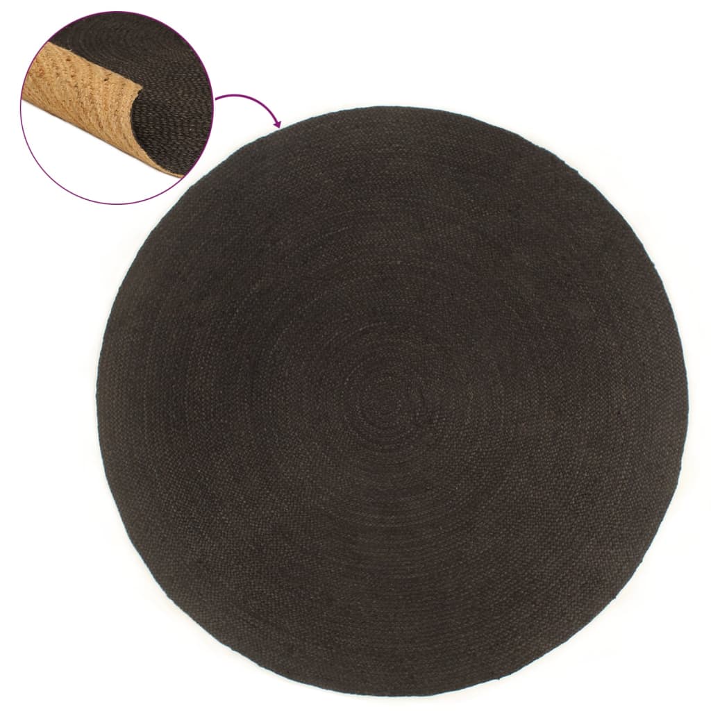 vidaXL Vloerkleed omkeerbaar rond 90 cm jute marineblauw en naturel