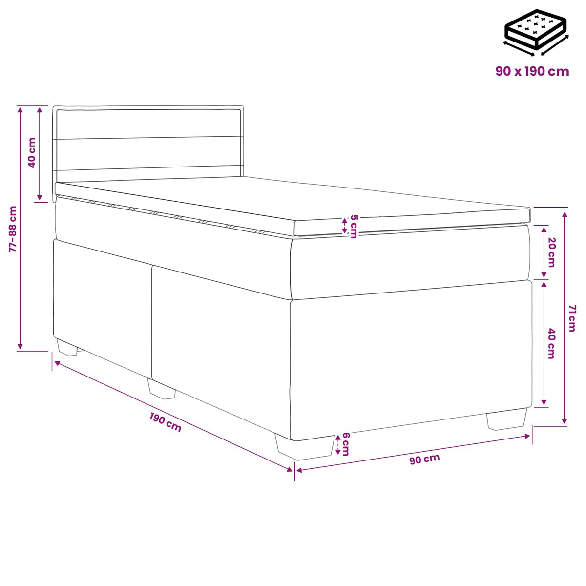 vidaXL Boxspringbed met matras Lichtgrijs 90 x 190cm Stof
