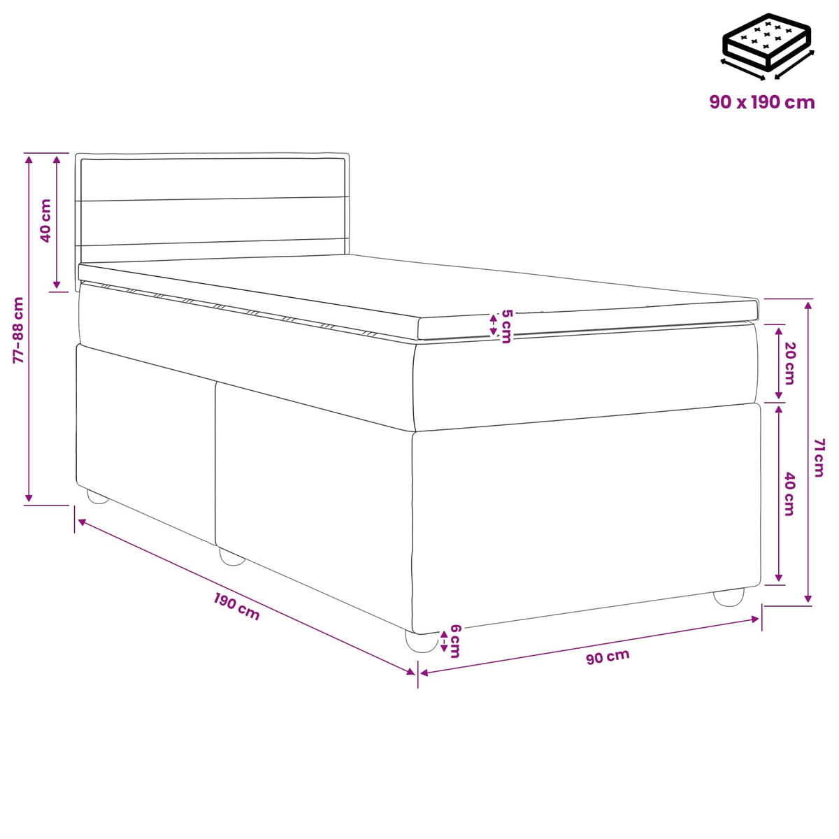 vidaXL Boxspringbed met matras Lichtgrijs 90 x 190 cm Stof