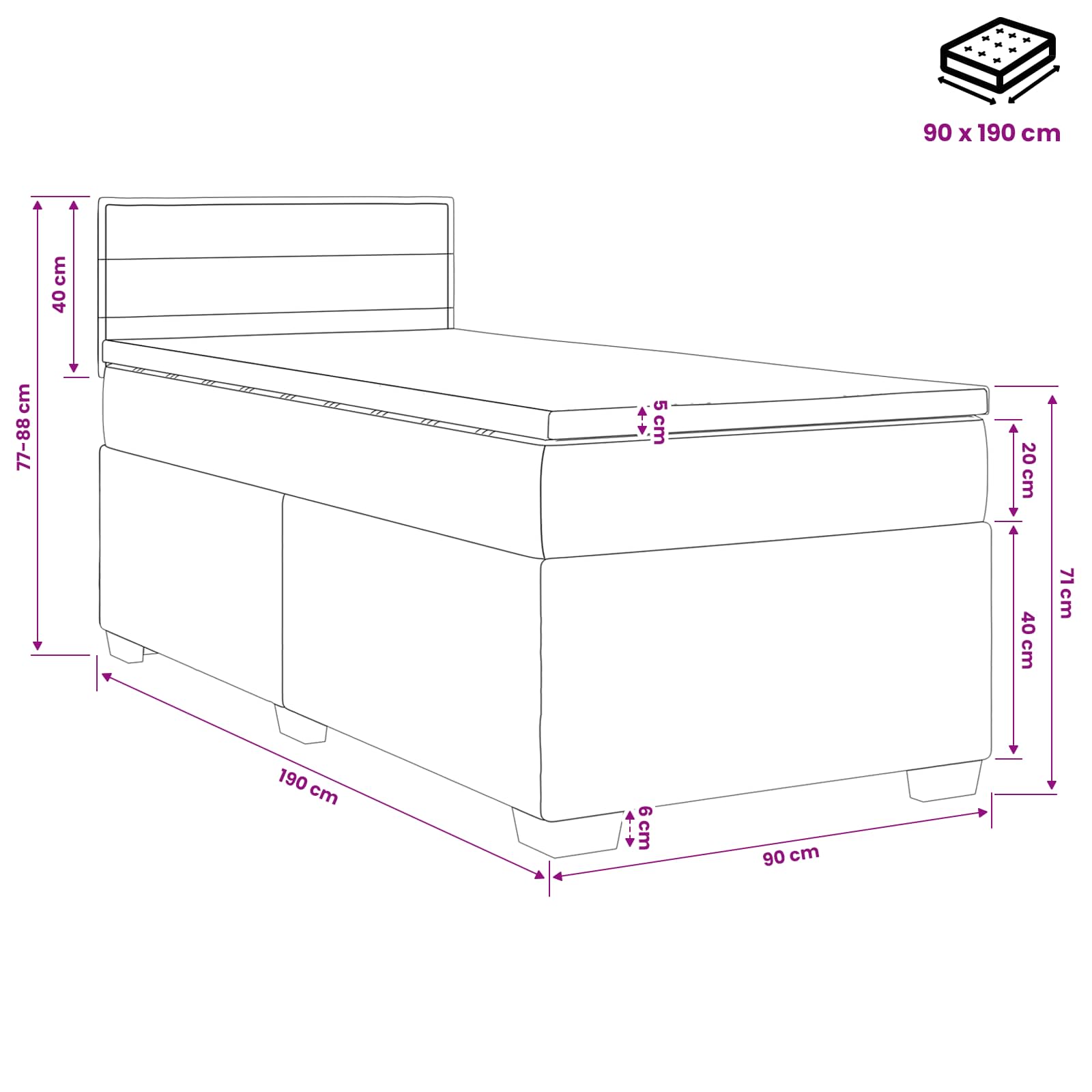 vidaXL Boxspring Bed met Matras en LED Lichtgrijs Enkel Stof