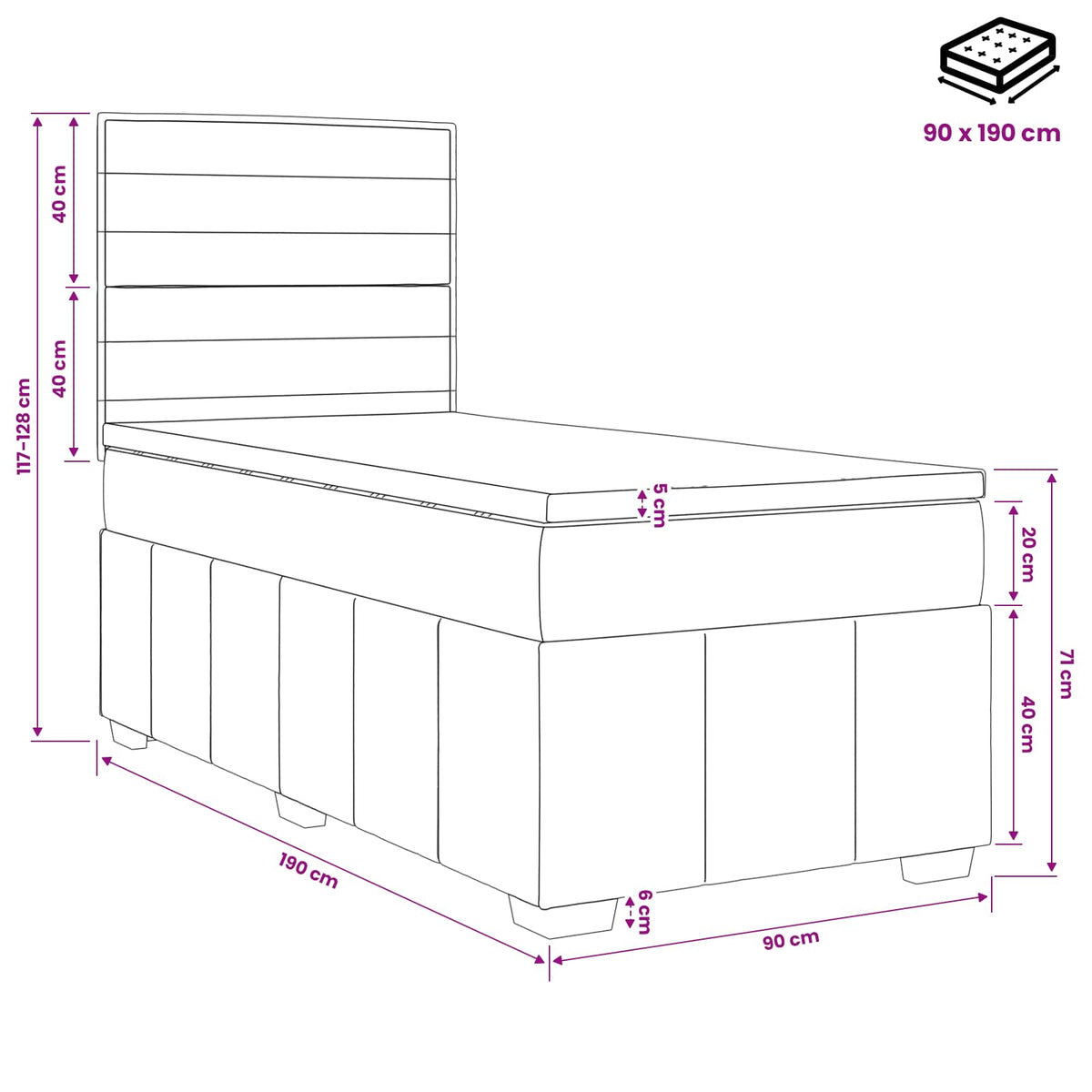 vidaXL Boxspringbed met matras met hoofdeinde Lichtgrijs Enkel Stof