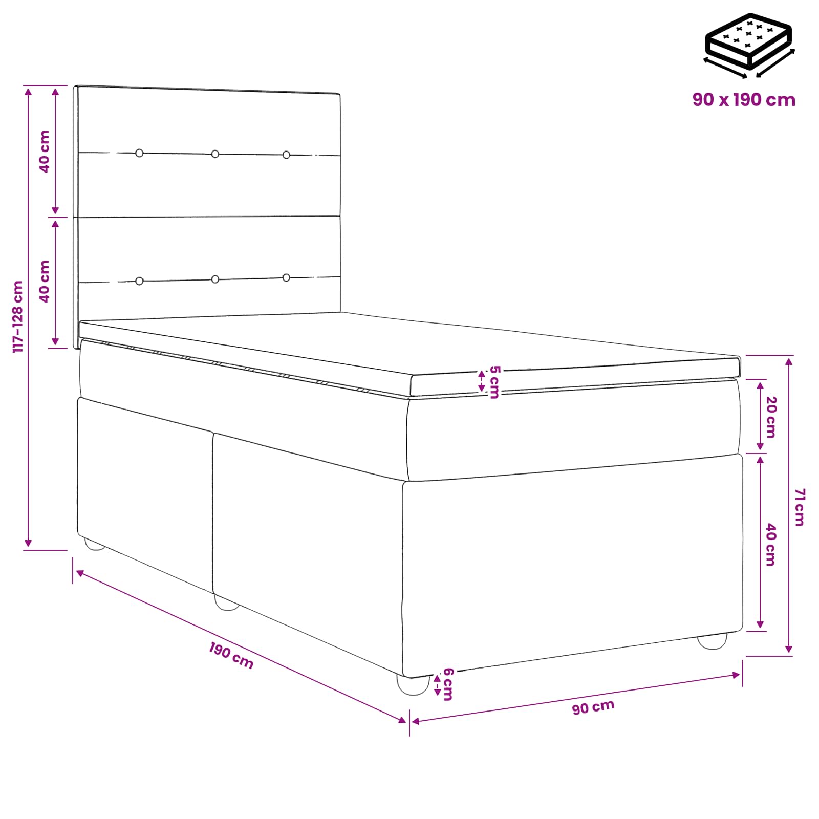 vidaXL Boxspringbed met matras met hoofdeinde Lichtgrijs Enkel Fluweel
