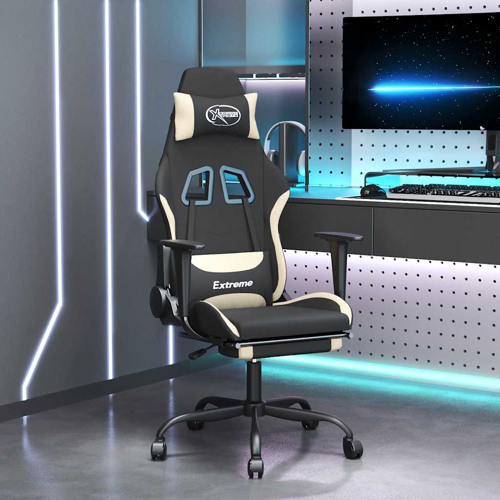 vidaXL Massage gamestoel stof zwart en lichtgroen